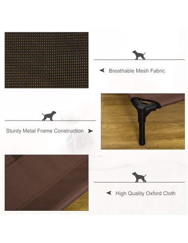 PawHut Large Raised Dog Bed Cat Elevated Lifted Cooling Portable Camping Basket Outdoor Indoor Mesh Pet Cot Metal Frame Brown