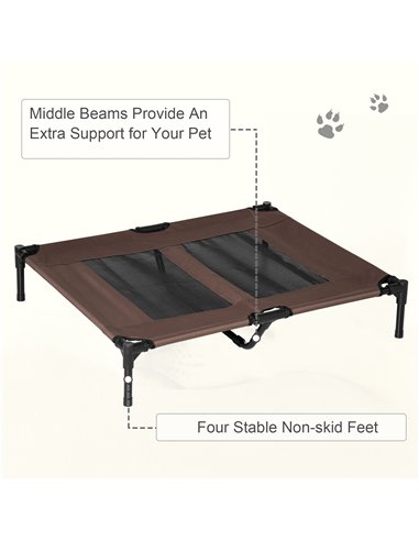 PawHut Large Raised Dog Bed Cat Elevated Lifted Cooling Portable Camping Basket Outdoor Indoor Mesh Pet Cot Metal Frame Brown