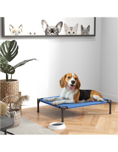 PawHut Raised Dog Bed Cat Elevated Lifted Portable Camping w/ Metal Frame Blue (Medium)