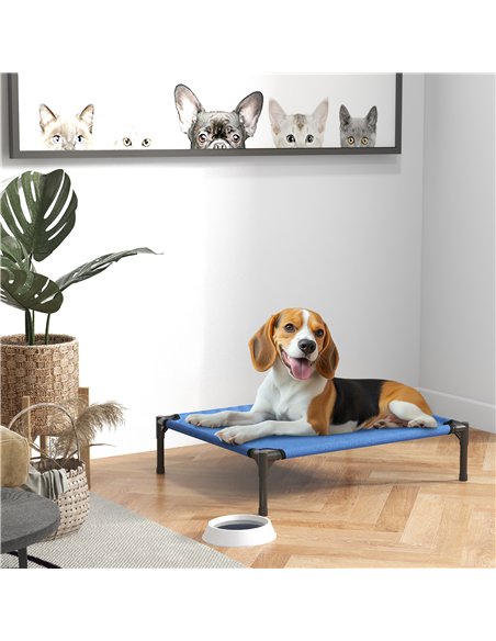 PawHut Raised Dog Bed Cat Elevated Lifted Portable Camping w/ Metal Frame Blue (Medium) - pic 143850 | FastDaddyshop