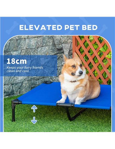 PawHut Raised Dog Bed Cat Elevated Lifted Portable Camping w/ Metal Frame Blue (Large)