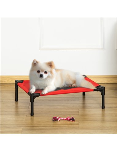 PawHut Raised Dog Bed Cat Elevated Lifted Portable Camping w/ Metal Frame Black and Red (Small)