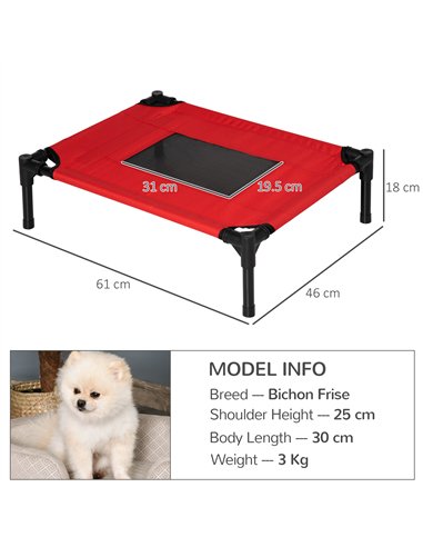 PawHut Raised Dog Bed Cat Elevated Lifted Portable Camping w/ Metal Frame Black and Red (Small)