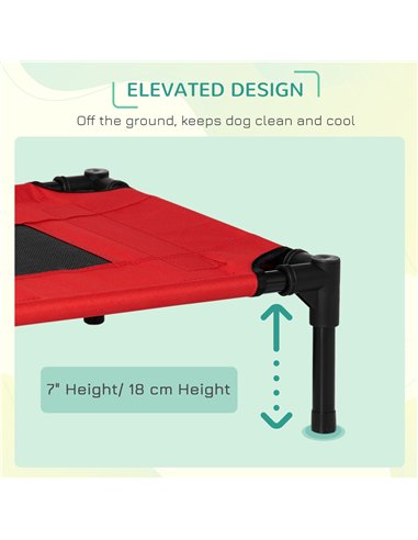 PawHut Raised Dog Bed Cat Elevated Lifted Portable Camping w/ Metal Frame Black and Red (Small)