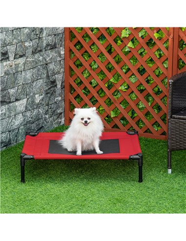 PawHut Raised Dog Bed Cat Elevated Lifted Portable Camping w/ Metal Frame Black and Red (Medium)
