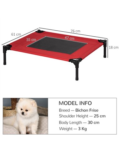 PawHut Raised Dog Bed Cat Elevated Lifted Portable Camping w/ Metal Frame Black and Red (Medium)
