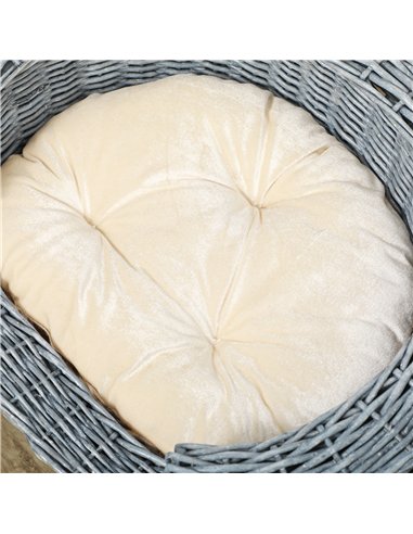 PawHut Wicker Pet Bed Willow Dog Cat Sofa Couch Puppy Basket with Cushion Grey 57L x 46W x 17.5H cm