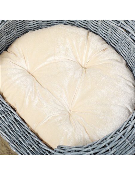 PawHut Wicker Pet Bed Willow Dog Cat Sofa Couch Puppy Basket with Cushion Grey 57L x 46W x 17.5H cm - pic 143892 | FastDaddyshop