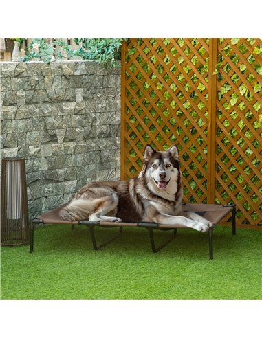 PawHut Raised Dog Bed Cooling Elevated Pet Cot with Breathable Mesh for Indoor Outdoor Use Brown, XX Large, 122 x 92 x 23cm