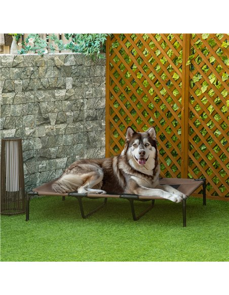 PawHut Raised Dog Bed Cooling Elevated Pet Cot with Breathable Mesh for Indoor Outdoor Use Brown, XX Large, 122 x 92 x 23cm - pic 143904 | FastDaddyshop
