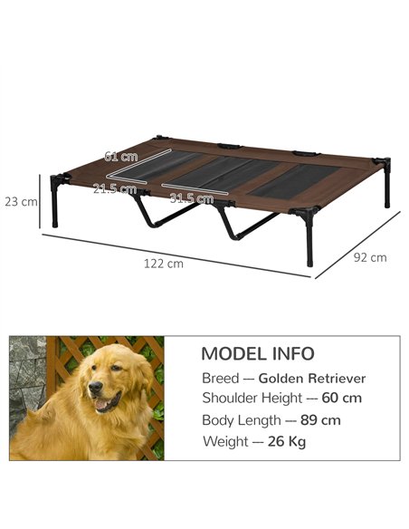 PawHut Raised Dog Bed Cooling Elevated Pet Cot with Breathable Mesh for Indoor Outdoor Use Brown, XX Large, 122 x 92 x 23cm - pic 143905 | FastDaddyshop