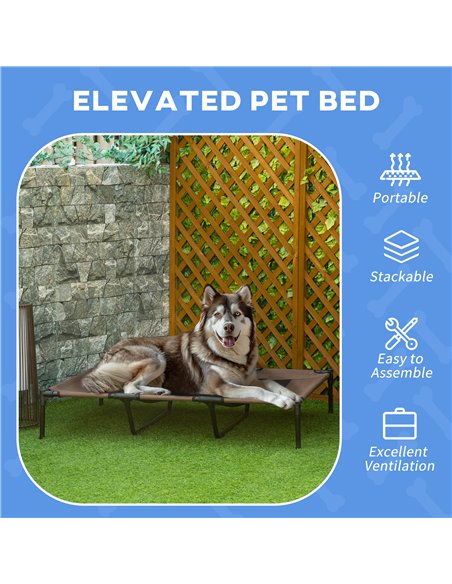 PawHut Raised Dog Bed Cooling Elevated Pet Cot with Breathable Mesh for Indoor Outdoor Use Brown, XX Large, 122 x 92 x 23cm - pic 143906 | FastDaddyshop
