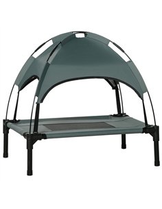 PawHut Raised Dog Bed Waterproof Elevated Pet Cot with Breathable Mesh UV Protection Canopy Grey, for Small Dogs, 61 x 46 x 62cm