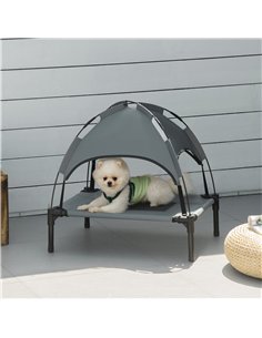 PawHut Raised Dog Bed Waterproof Elevated Pet Cot with Breathable Mesh UV Protection Canopy Grey, for Small Dogs, 61 x 46 x 62cm 2