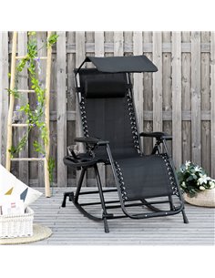 Outsunny Garden Rocking Chair Sun Lounger with Headrest Side Holder, Black 2