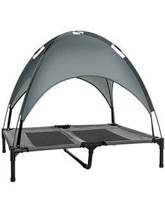 PawHut Raised Dog Bed Waterproof Elevated Pet Cot with Breathable Mesh UV Protection Canopy Grey, for Large Dogs, 92 x 76 x 90cm