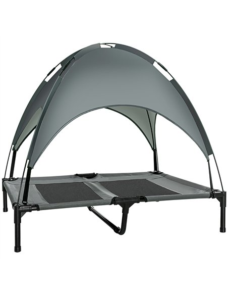 PawHut Raised Dog Bed Waterproof Elevated Pet Cot with Breathable Mesh UV Protection Canopy Grey, for Large Dogs, 92 x 76 x 90cm - pic 143921 | FastDaddyshop