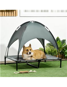 PawHut Raised Dog Bed Waterproof Elevated Pet Cot with Breathable Mesh UV Protection Canopy Grey, for Large Dogs, 92 x 76 x 90cm 2