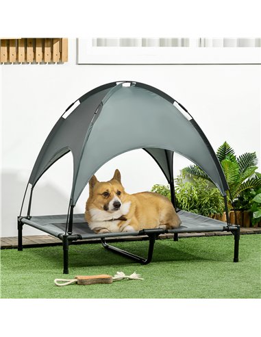 PawHut Raised Dog Bed Waterproof Elevated Pet Cot with Breathable Mesh UV Protection Canopy Grey, for Large Dogs, 92 x 76 x 90cm