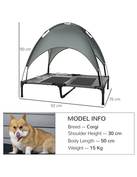 PawHut Raised Dog Bed Waterproof Elevated Pet Cot with Breathable Mesh UV Protection Canopy Grey, for Large Dogs, 92 x 76 x 90cm - pic 143923 | FastDaddyshop