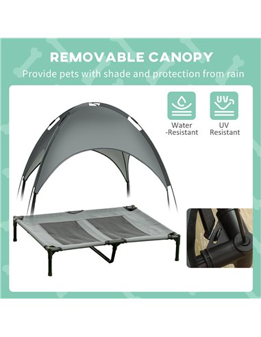 PawHut Raised Dog Bed Waterproof Elevated Pet Cot with Breathable Mesh UV Protection Canopy Grey, for Large Dogs, 92 x 76 x 90cm