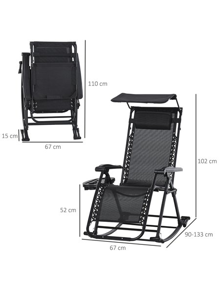 Outsunny Garden Rocking Chair Folding Recliner Outdoor Adjustable Sun Lounger Rocker Zero-Gravity Seat with Headrest Side Holder - pic 14393 | FastDaddyshop