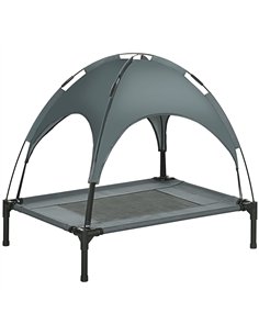 PawHut Raised Dog Bed Waterproof Elevated Pet Cot with Breathable Mesh UV Protection Canopy Grey, for Medium Dogs, 76 x 61 x 73c