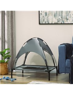 PawHut Raised Dog Bed Waterproof Elevated Pet Cot with Breathable Mesh UV Protection Canopy Grey, for Medium Dogs, 76 x 61 x 73c 2