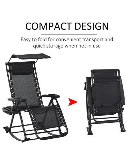 Outsunny Garden Rocking Chair Folding Recliner Outdoor Adjustable Sun Lounger Rocker Zero-Gravity Seat with Headrest Side Holder - pic 14394 | FastDaddyshop