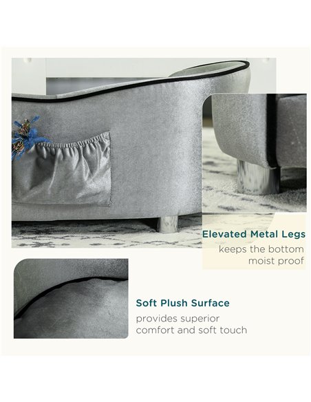 PawHut Dog Sofa Pet Chair, Kitten Bed Couch w/ Wooden Frame, Removable Cushion - Silver-Tone and Grey - pic 143945 | FastDaddyshop