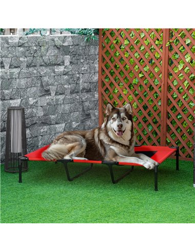 PawHut Raised Dog Bed Cooling Elevated Pet Cot with Breathable Mesh for Indoor Outdoor Use Red, XX Large, 122 x 92 x 23cm
