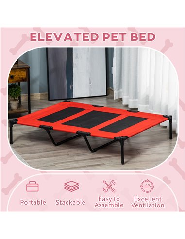 PawHut Raised Dog Bed Cooling Elevated Pet Cot with Breathable Mesh for Indoor Outdoor Use Red, XX Large, 122 x 92 x 23cm