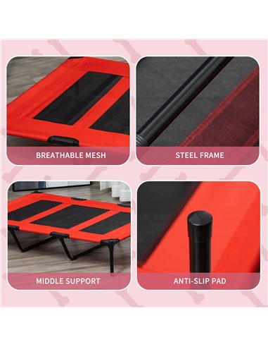 PawHut Raised Dog Bed Cooling Elevated Pet Cot with Breathable Mesh for Indoor Outdoor Use Red, XX Large, 122 x 92 x 23cm