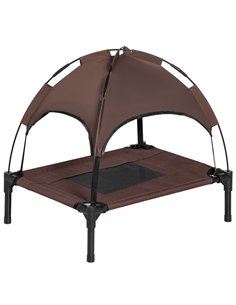 PawHut Raised Dog Bed Waterproof Elevated Pet Cot with Breathable Mesh UV Protection Canopy Coffee, for Small Dogs, 61 x 46 x 62