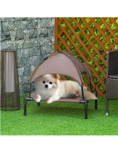 PawHut Raised Dog Bed Waterproof Elevated Pet Cot with Breathable Mesh UV Protection Canopy Coffee, for Small Dogs, 61 x 46 x 62 2