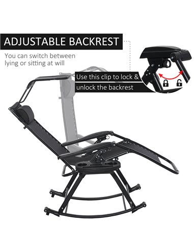 Outsunny Garden Rocking Chair Folding Recliner Outdoor Adjustable Sun Lounger Rocker Zero-Gravity Seat with Headrest Side Holder
