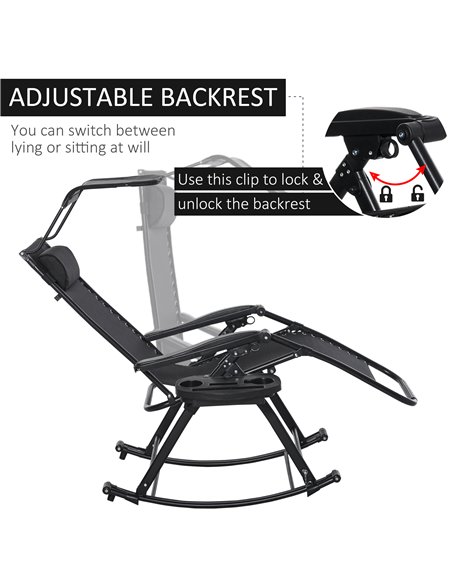 Outsunny Garden Rocking Chair Folding Recliner Outdoor Adjustable Sun Lounger Rocker Zero-Gravity Seat with Headrest Side Holder - pic 14397 | FastDaddyshop