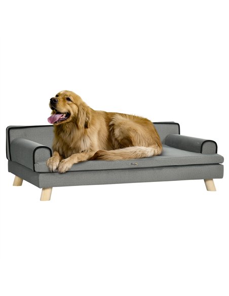 PawHut Dog Sofa, with Wooden Legs, Water-Resistant Fabric, for Medium & Large Dogs - Grey - pic 143975 | FastDaddyshop