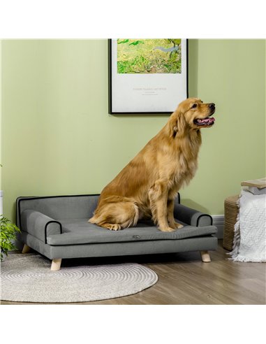 PawHut Dog Sofa, with Wooden Legs, Water-Resistant Fabric, for Medium & Large Dogs - Grey