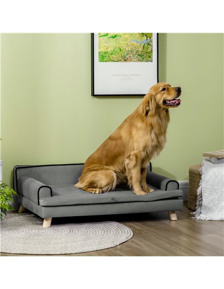 PawHut Dog Sofa, with Wooden Legs, Water-Resistant Fabric, for Medium & Large Dogs - Grey - pic 143976 | FastDaddyshop
