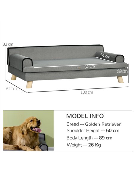 PawHut Dog Sofa, with Wooden Legs, Water-Resistant Fabric, for Medium & Large Dogs - Grey - pic 143977 | FastDaddyshop