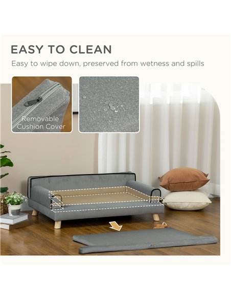 PawHut Dog Sofa, with Wooden Legs, Water-Resistant Fabric, for Medium & Large Dogs - Grey - pic 143979 | FastDaddyshop