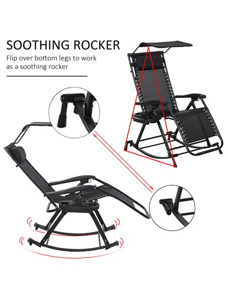 Outsunny Garden Rocking Chair Folding Recliner Outdoor Adjustable Sun Lounger Rocker Zero-Gravity Seat with Headrest Side Holder - pic 14398 | FastDaddyshop