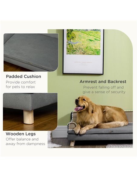 PawHut Dog Sofa, with Wooden Legs, Water-Resistant Fabric, for Medium & Large Dogs - Grey - pic 143980 | FastDaddyshop