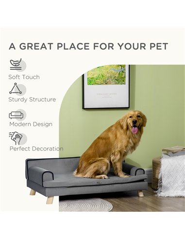 PawHut Dog Sofa, with Wooden Legs, Water-Resistant Fabric, for Medium & Large Dogs - Grey