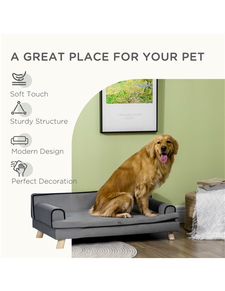 PawHut Dog Sofa, with Wooden Legs, Water-Resistant Fabric, for Medium & Large Dogs - Grey - pic 143981 | FastDaddyshop