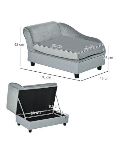 PawHut Pet Sofa Chair, with Storage, Cushion, for Small Dogs, Cats - Light Grey