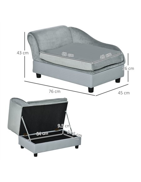 PawHut Pet Sofa Chair, with Storage, Cushion, for Small Dogs, Cats - Light Grey - pic 143986 | FastDaddyshop