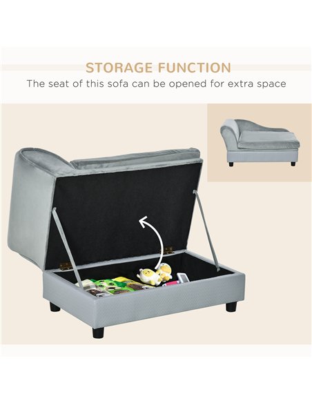 PawHut Pet Sofa Chair, with Storage, Cushion, for Small Dogs, Cats - Light Grey - pic 143988 | FastDaddyshop