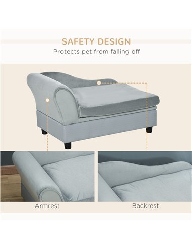 PawHut Pet Sofa Chair, with Storage, Cushion, for Small Dogs, Cats - Light Grey